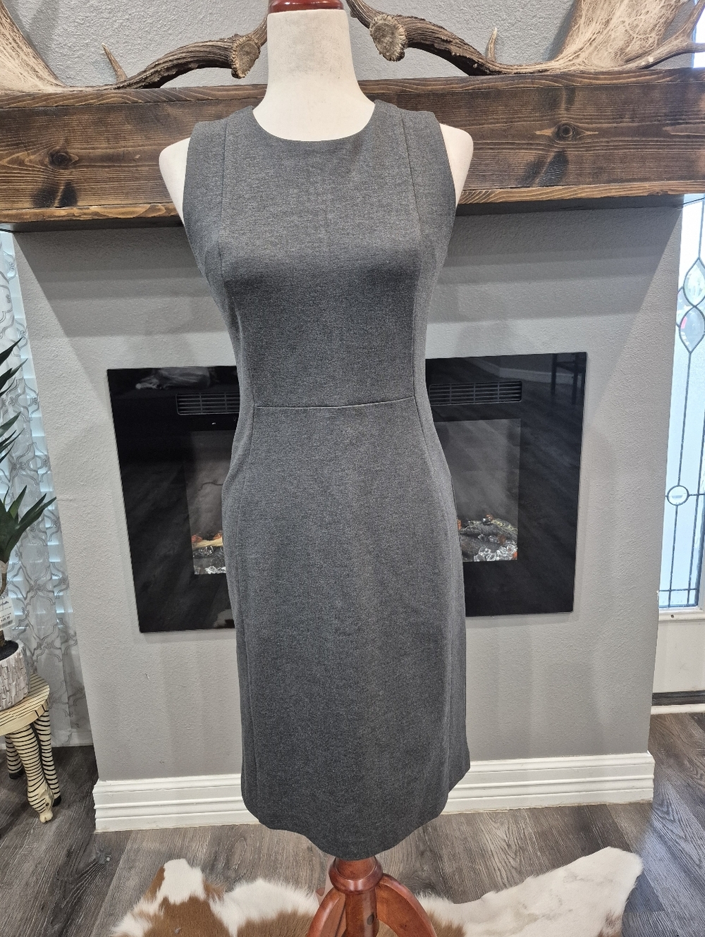 NEW Quince Sleeveless Midi Sheath Dress in Charcoal Gray